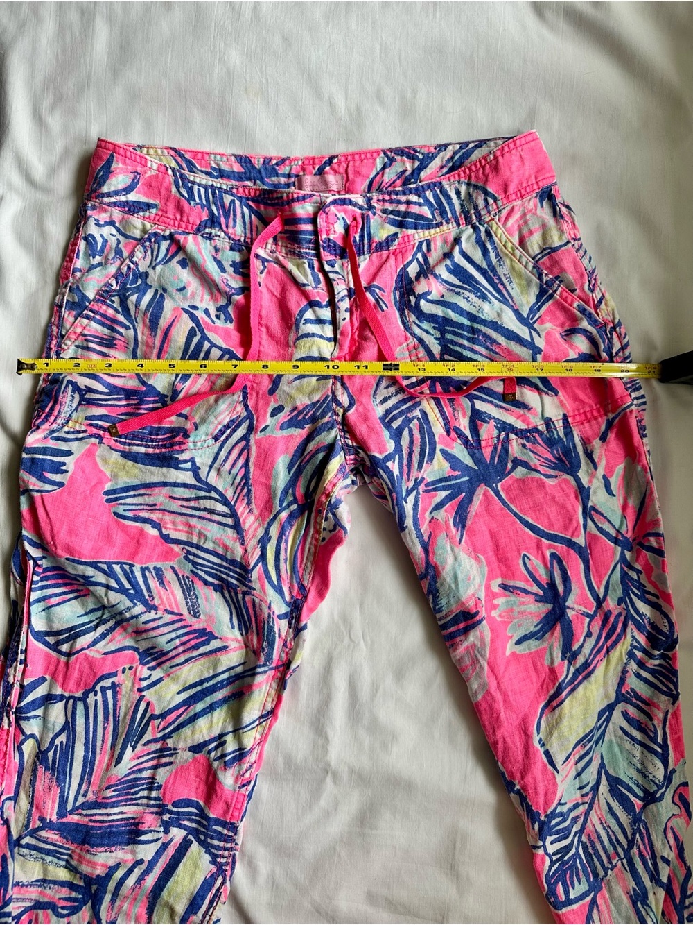 Lilly Pulitzer Pink Tropical Leaf 100% Linen Trouser Pants with Drawstring - Picture 12 of 12